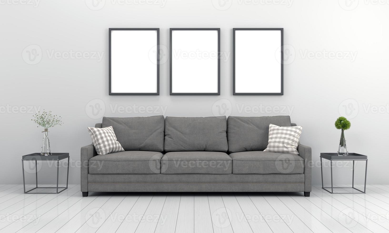 3D Rendered Interior Modern Living Room Frame with Sofa - Couch and Table photo