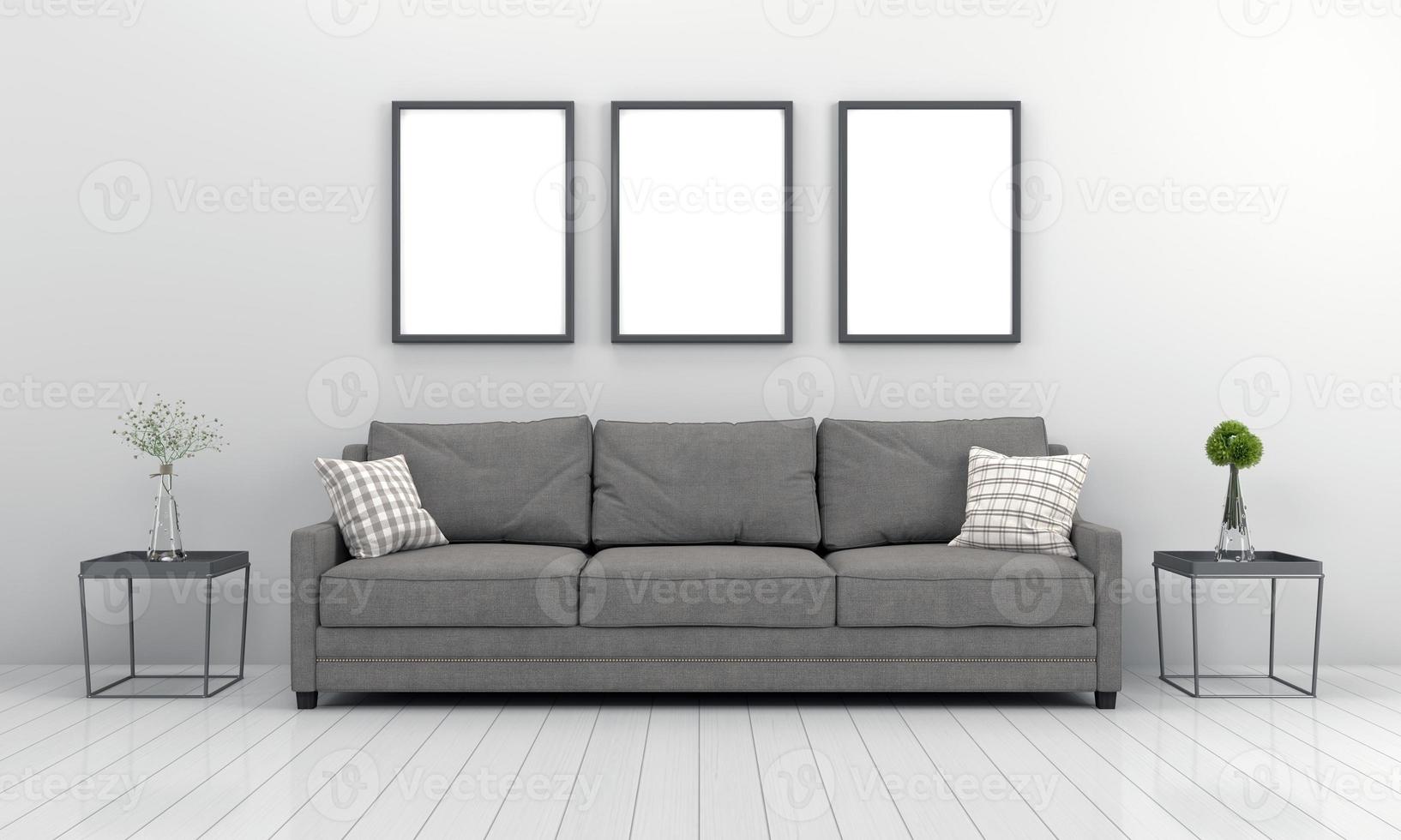 3D Rendered Interior Modern Living Room Frame with Sofa - Couch and Table photo