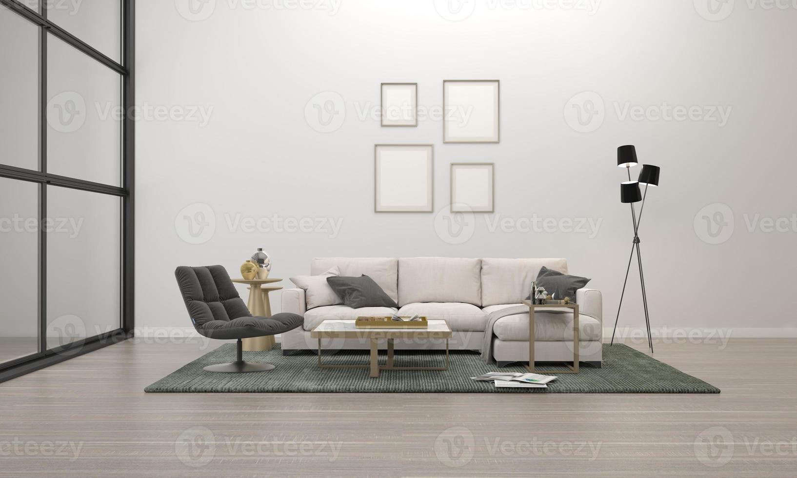 3D Rendered Interior Modern Living Room Frame with Sofa - Couch and Table photo
