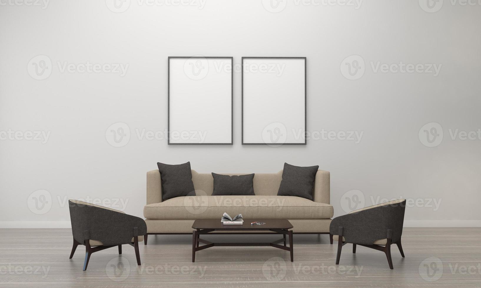 3D Rendered Interior Modern Living Room Frame with Sofa - Couch and Table photo