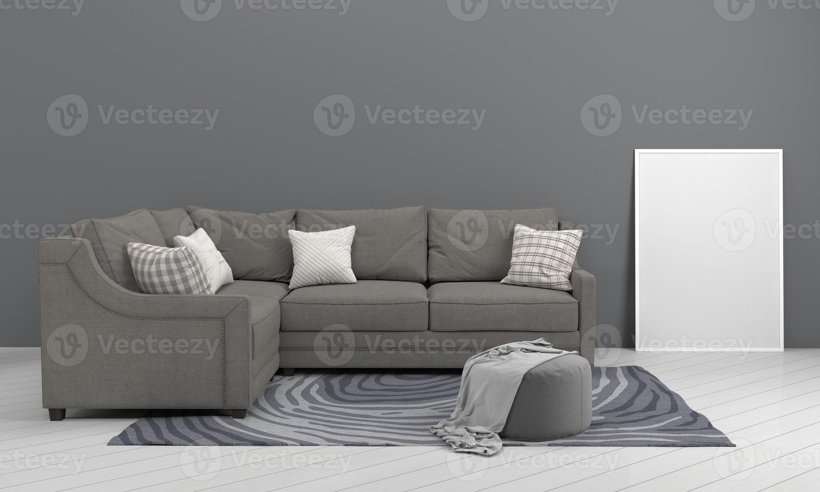 3D Rendered Interior Modern Living Room Frame with Sofa - Couch and Table photo
