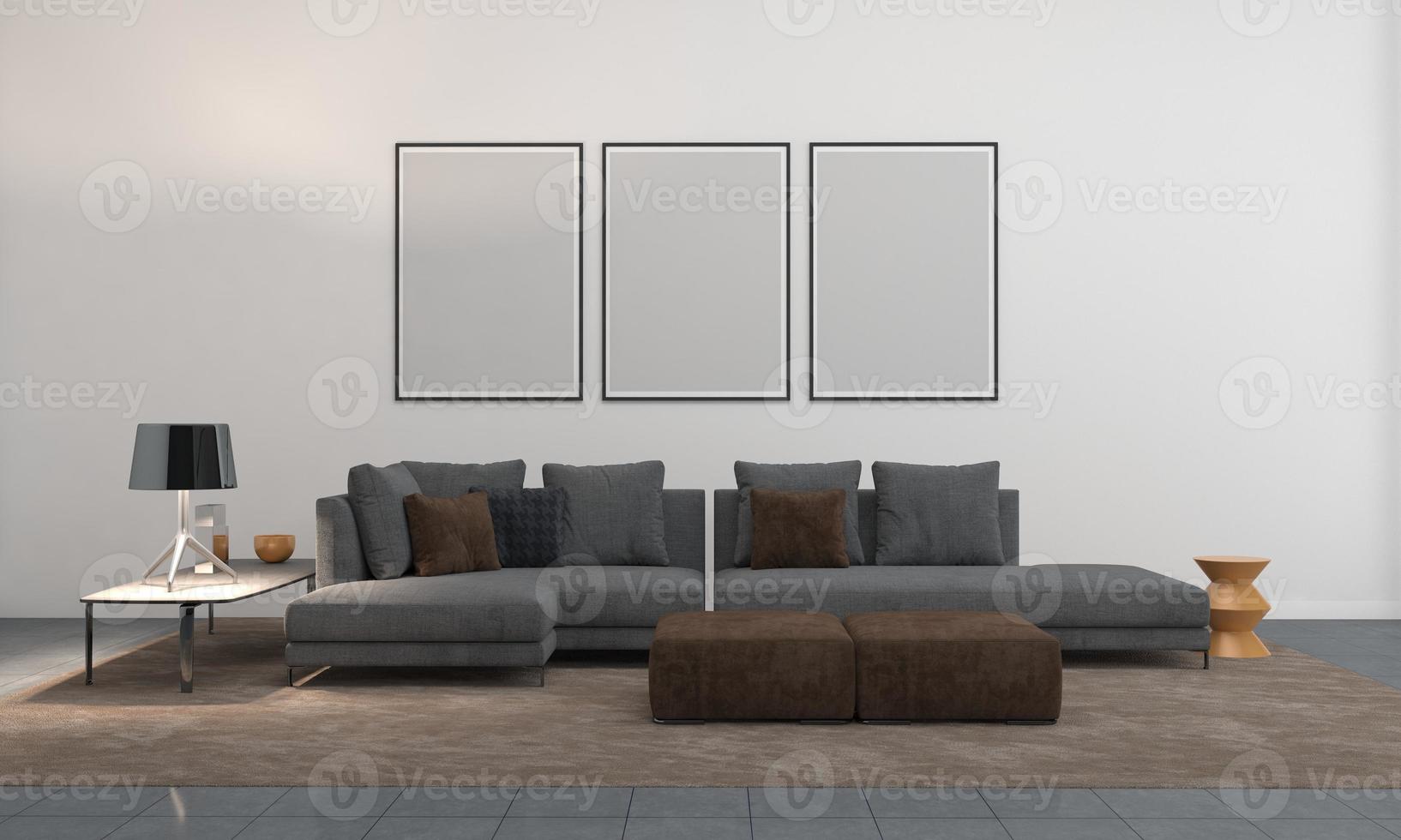 3D Rendered Interior Modern Living Room Frame with Sofa Couch and