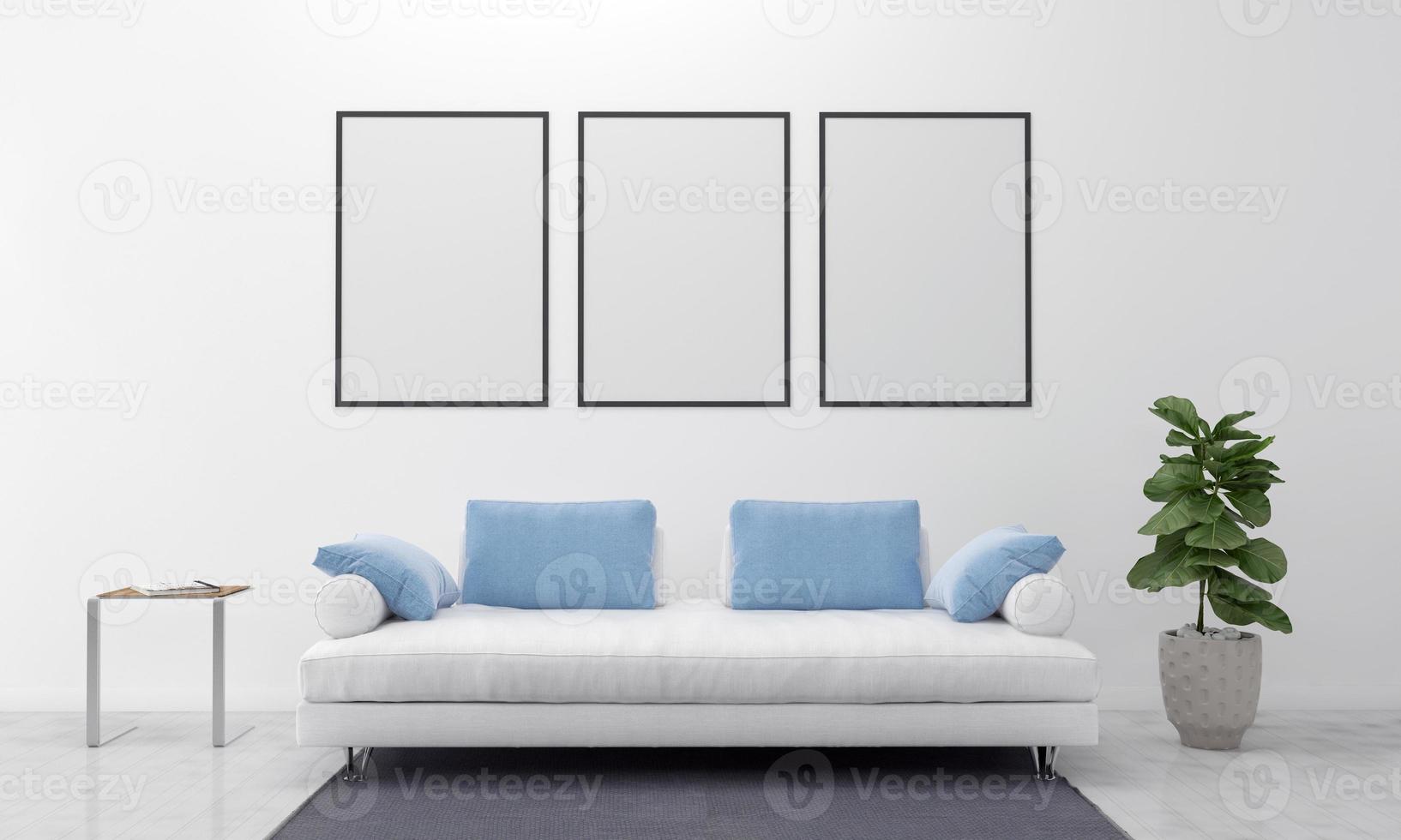 Realistic Mockup 3D Rendered Interior of Modern Living Room with Sofa - Couch and Table photo