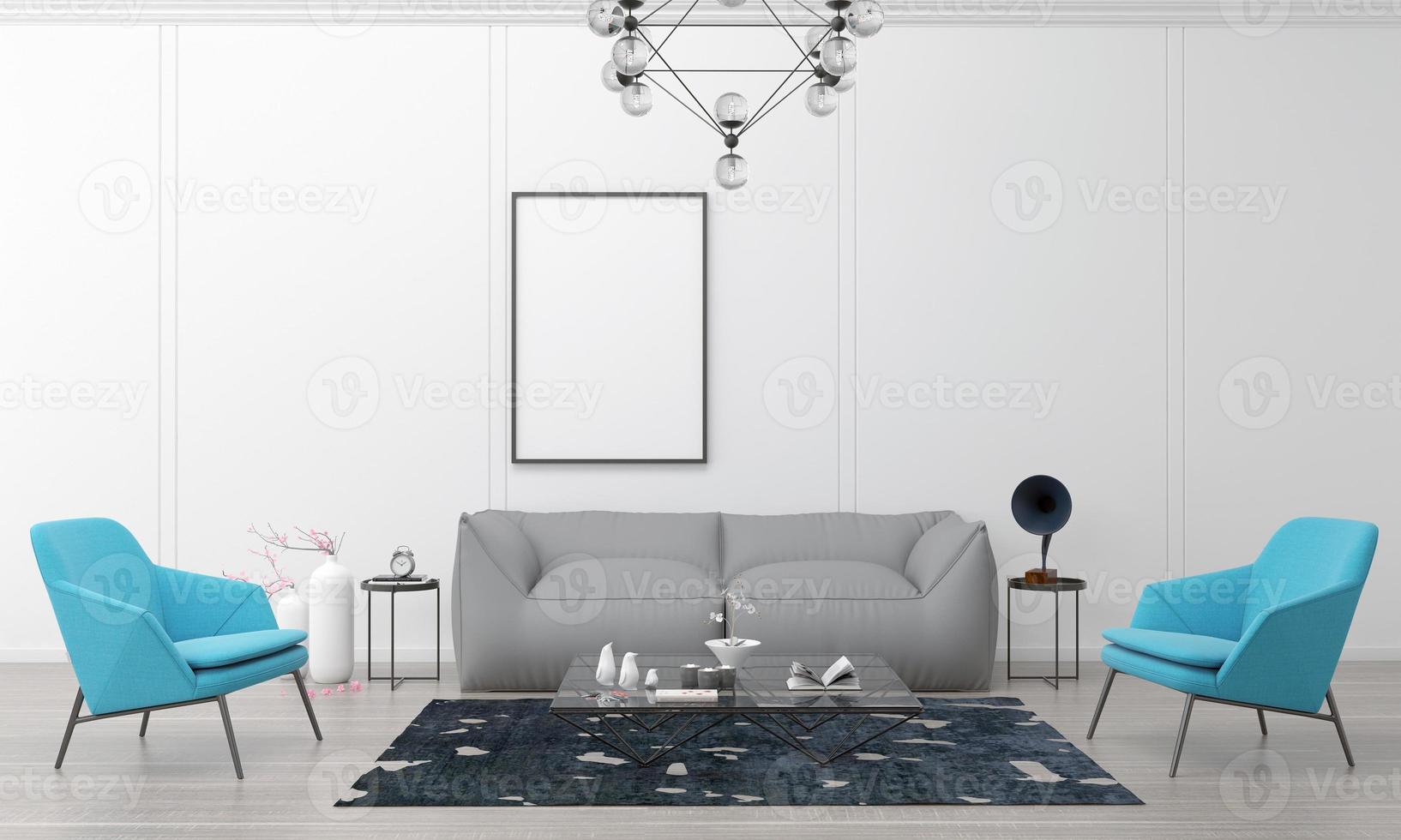 Realistic Mockup 3D Rendered Interior of Modern Living Room with Sofa - Couch and Table photo