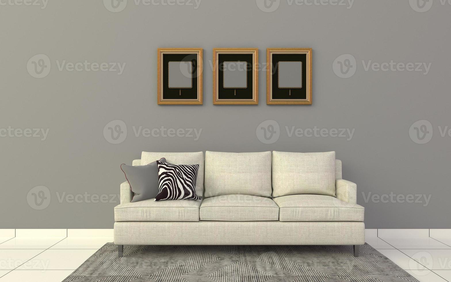 3D Rendered of Interior Modern Living Room with Sofa - Couch and Table Realistic Mockup photo