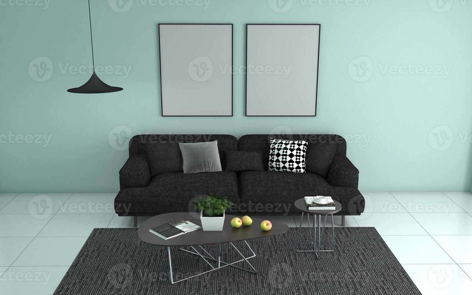 3D Rendered of Interior Modern Living Room with Sofa - Couch and Table Realistic Mockup photo