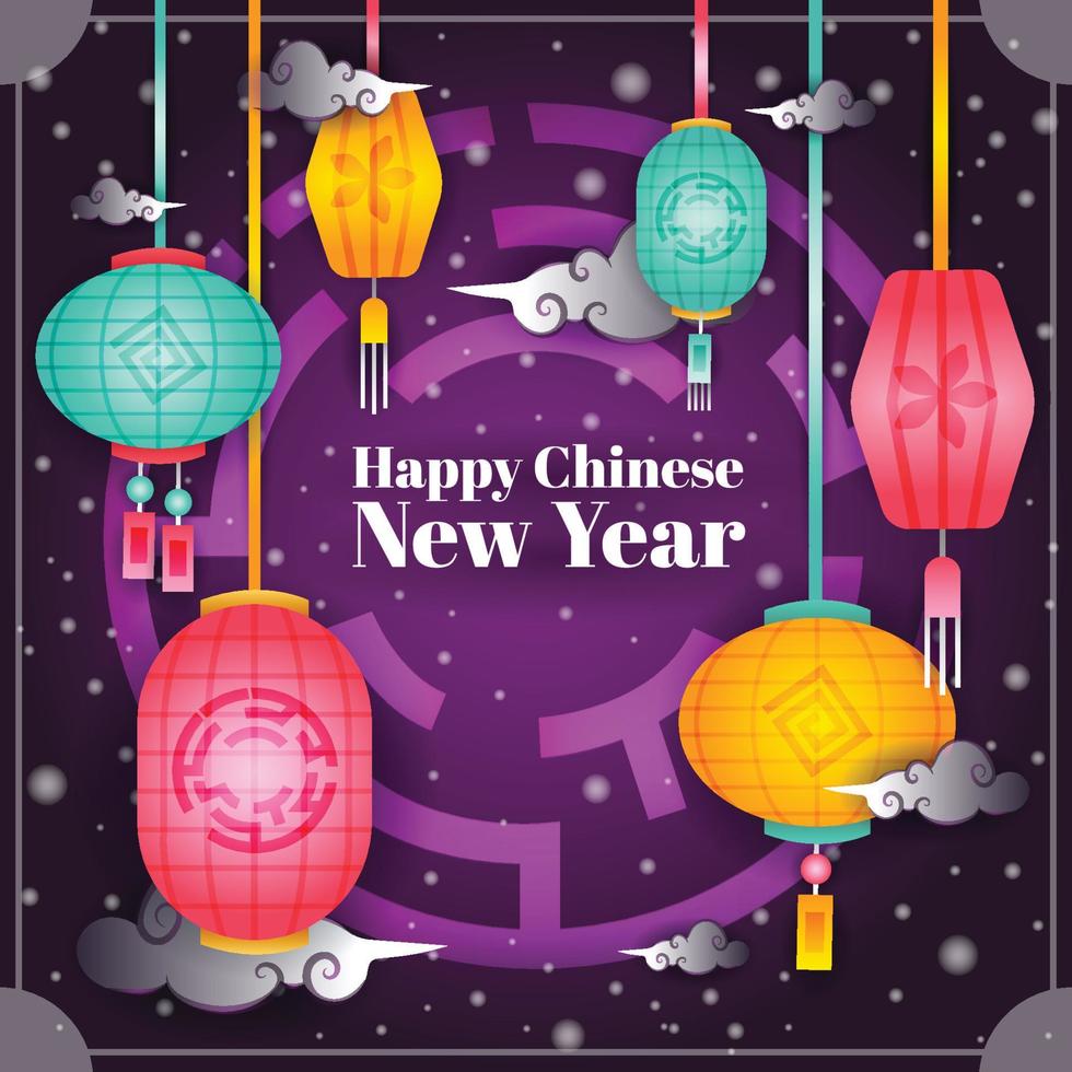 Happy Chinese New Year with Lanterns Background Template vector