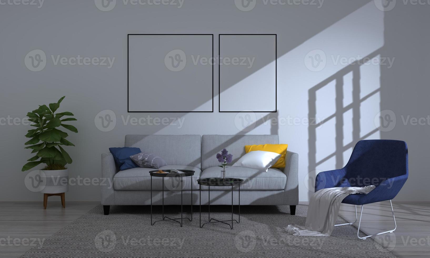 3D Rendered Interior Modern Living Room Frame with Sofa - Couch and Table photo