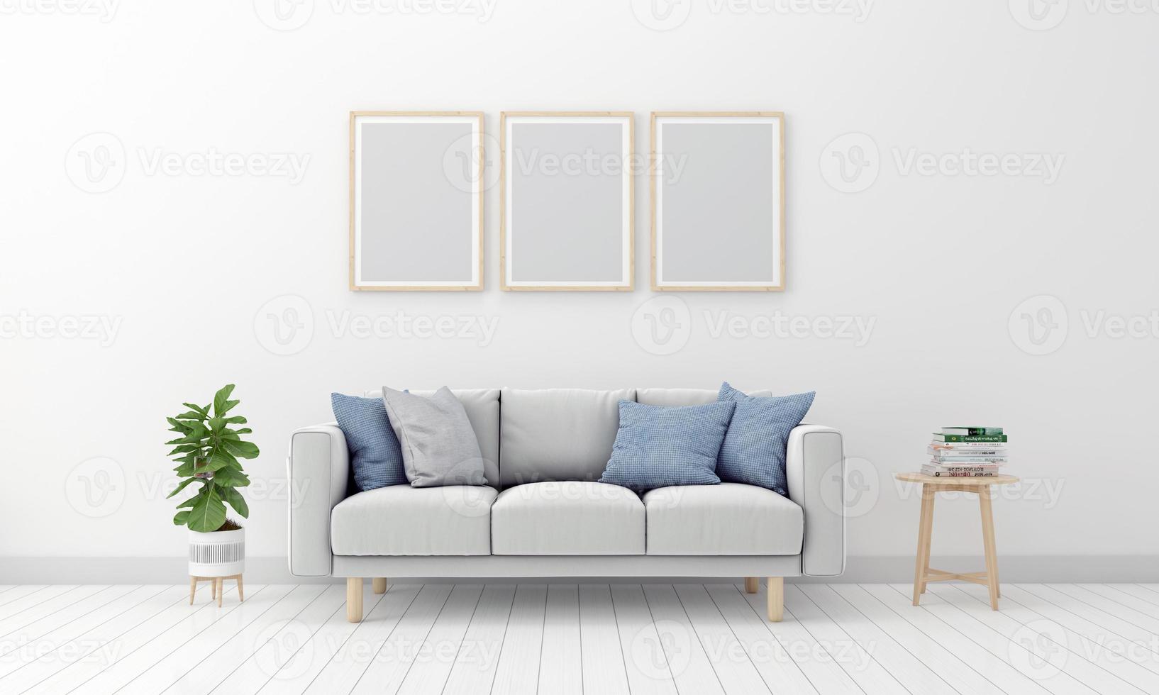 Realistic Mockup 3D Rendered Interior of Modern Living Room with Sofa - Couch and Table photo