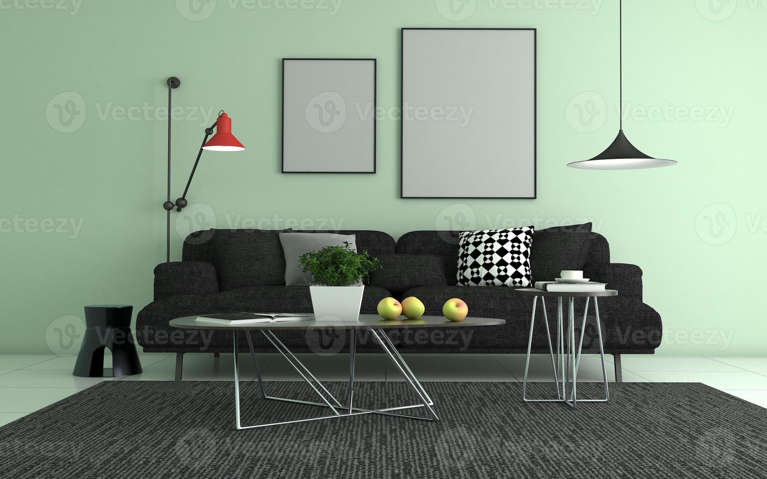 3D Rendered of Interior Modern Living Room with Sofa - Couch and Table Realistic Mockup photo