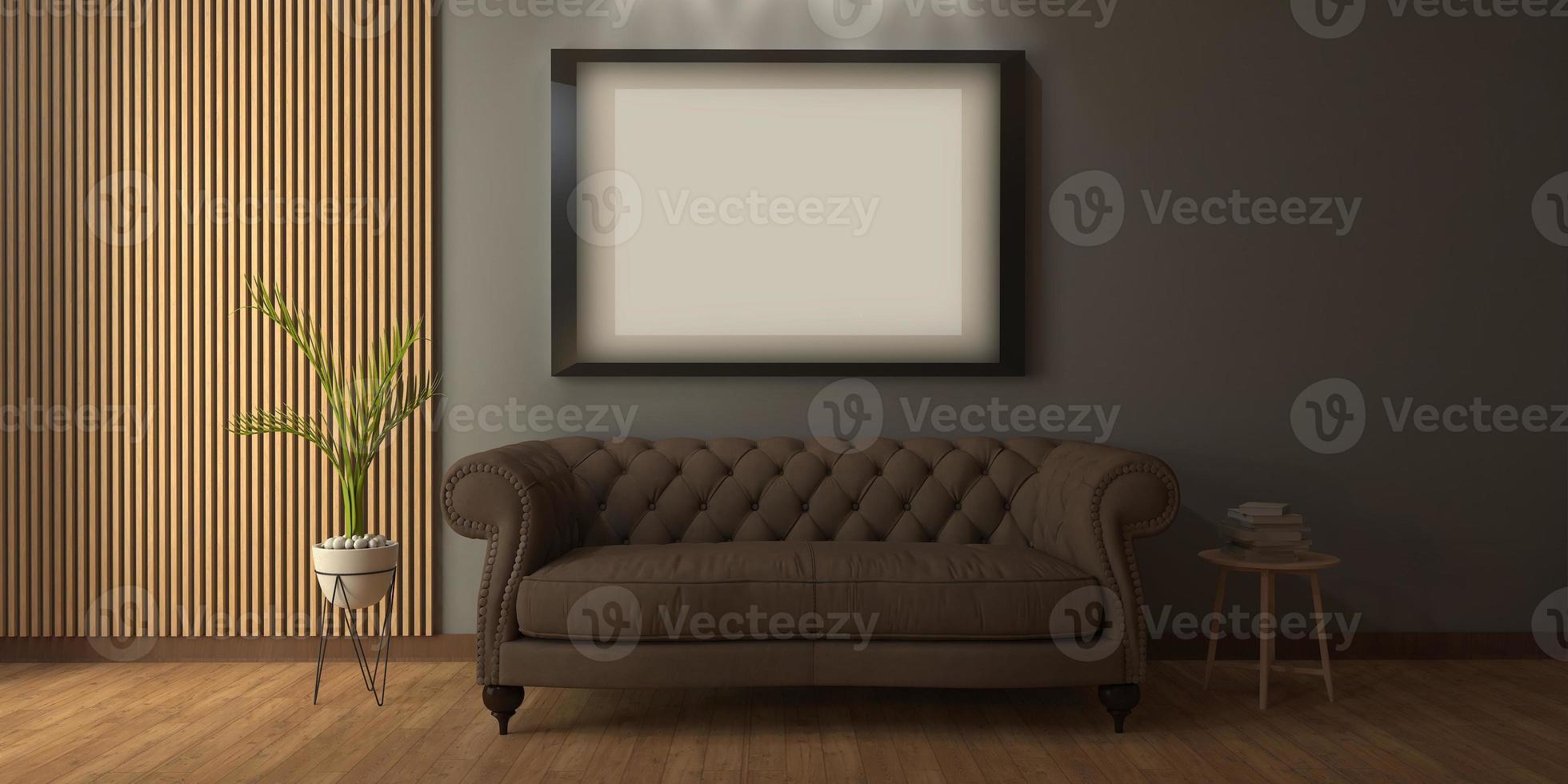 3D Rendered of Interior Modern Living Room with Sofa - Couch and Table Realistic Mockup photo