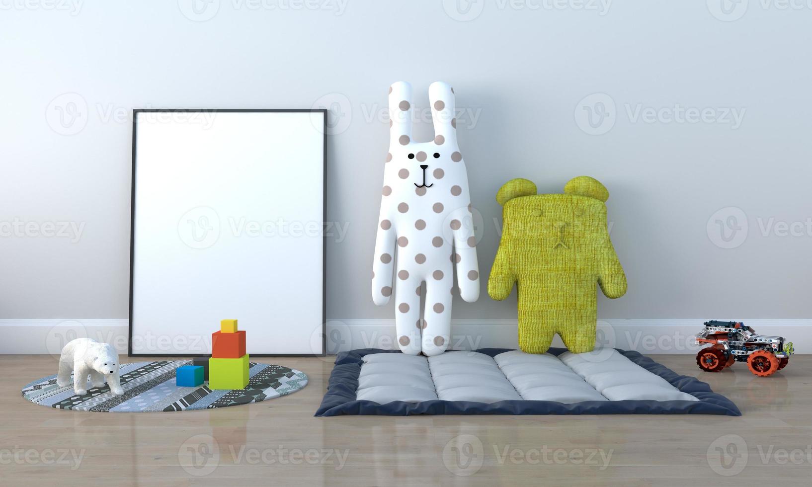 sala de niños, casa de juegos, muebles para niños con juguete y maqueta de marco foto