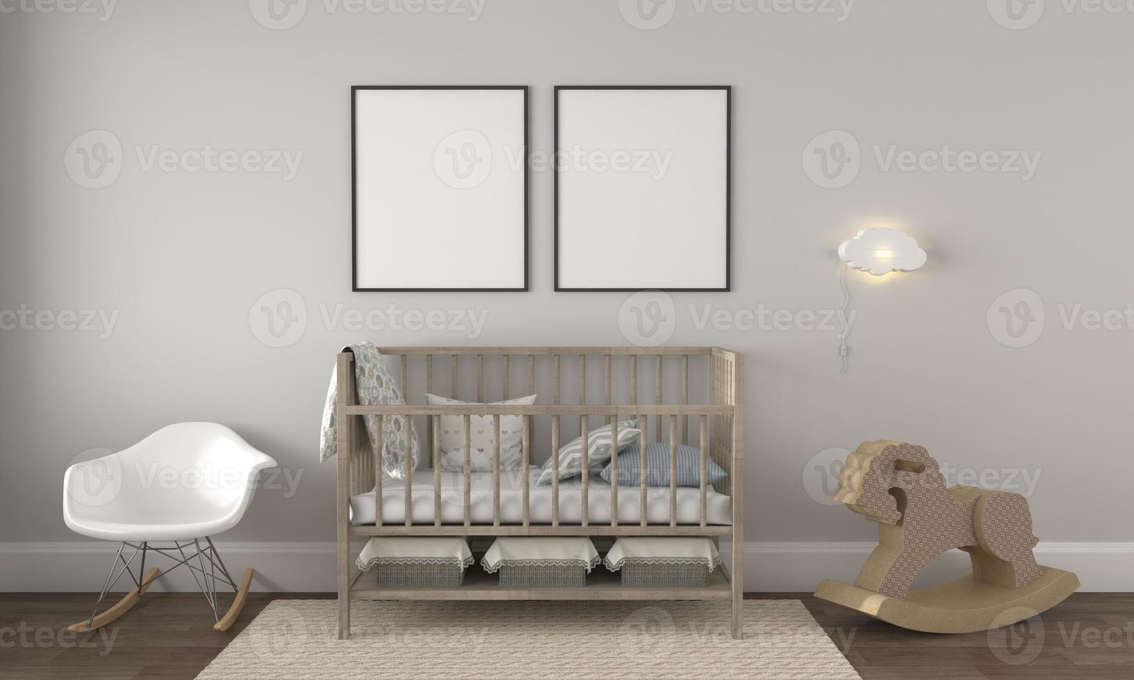 Kids Room, Play house, kids furniture with toy and frame mockup photo