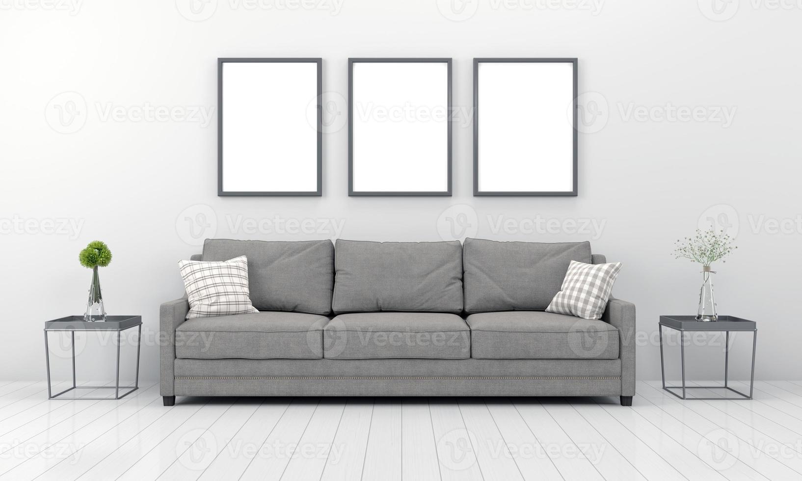 Realistic Mockup 3D Rendered Interior of Modern Living Room with Sofa - Couch and Table photo