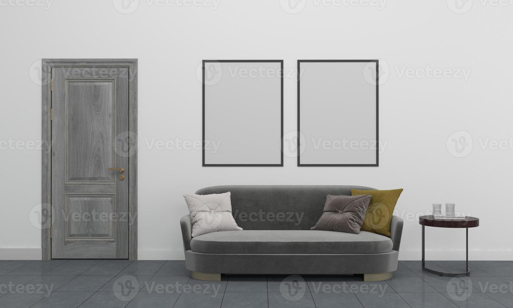 3D Rendered Interior Modern Living Room Frame with Sofa - Couch and Table photo