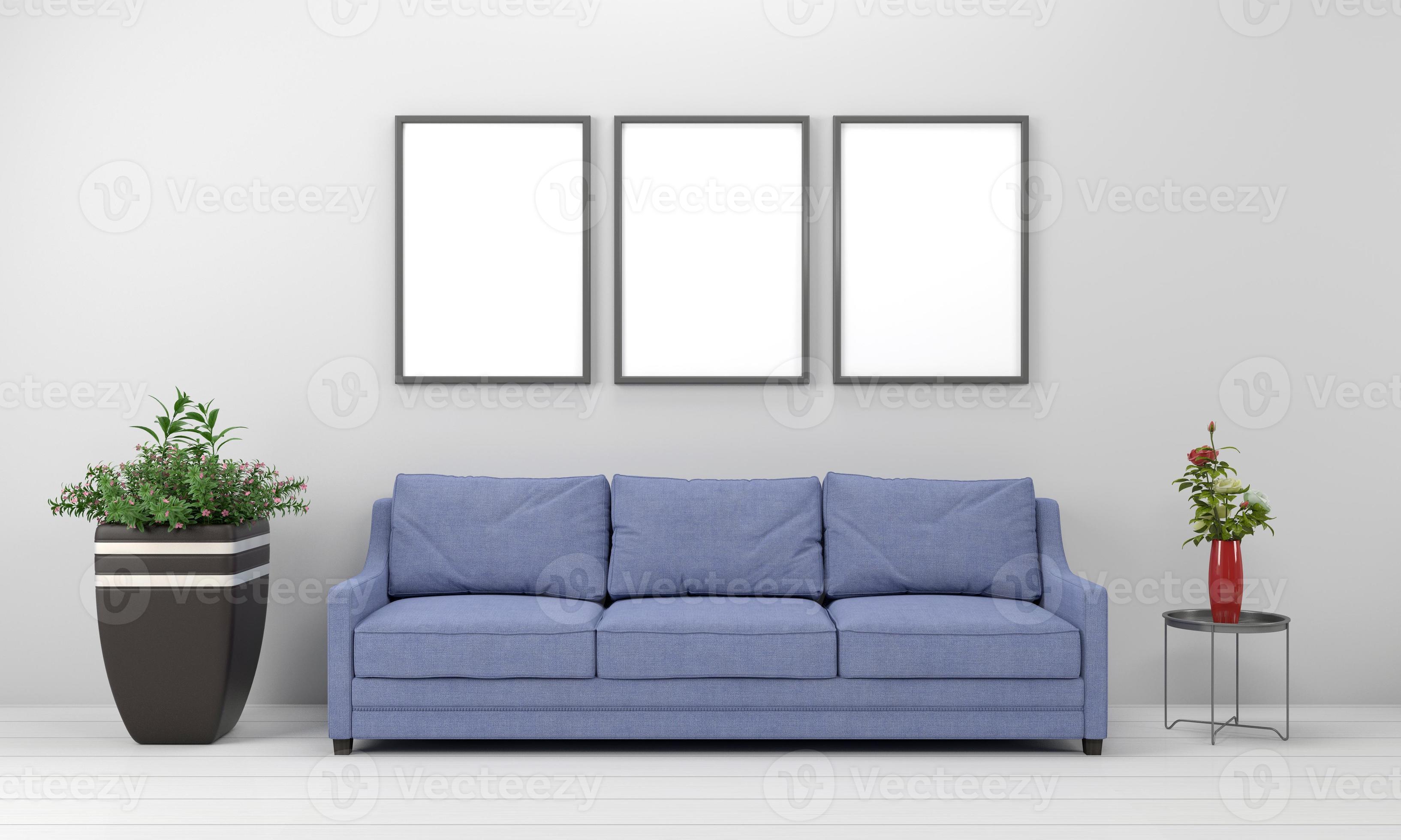 Realistic Mockup 3D Rendered Interior of Modern Living Room with Sofa - Couch and Table photo