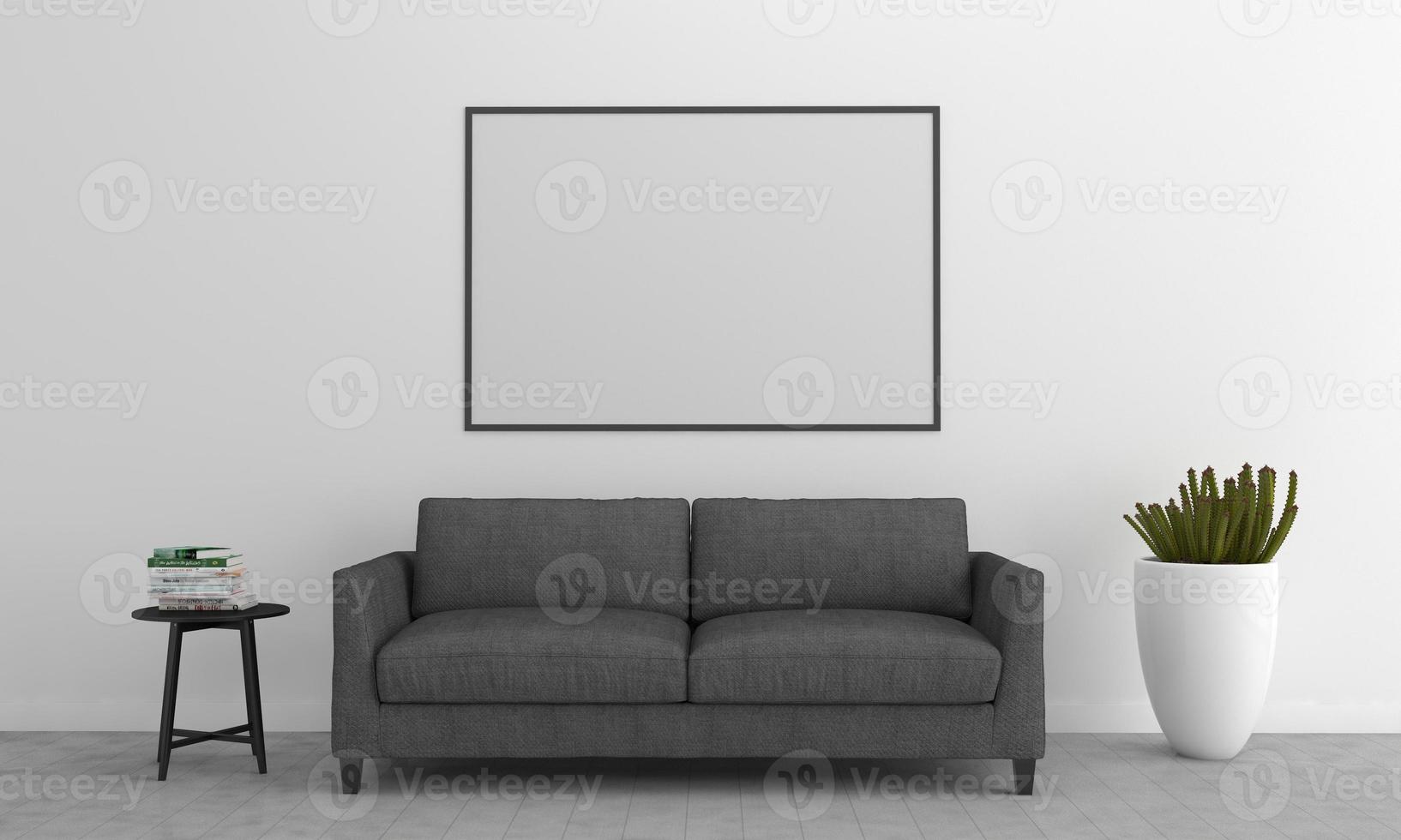 3D Rendered Interior Modern Living Room Frame with Sofa - Couch and Table photo