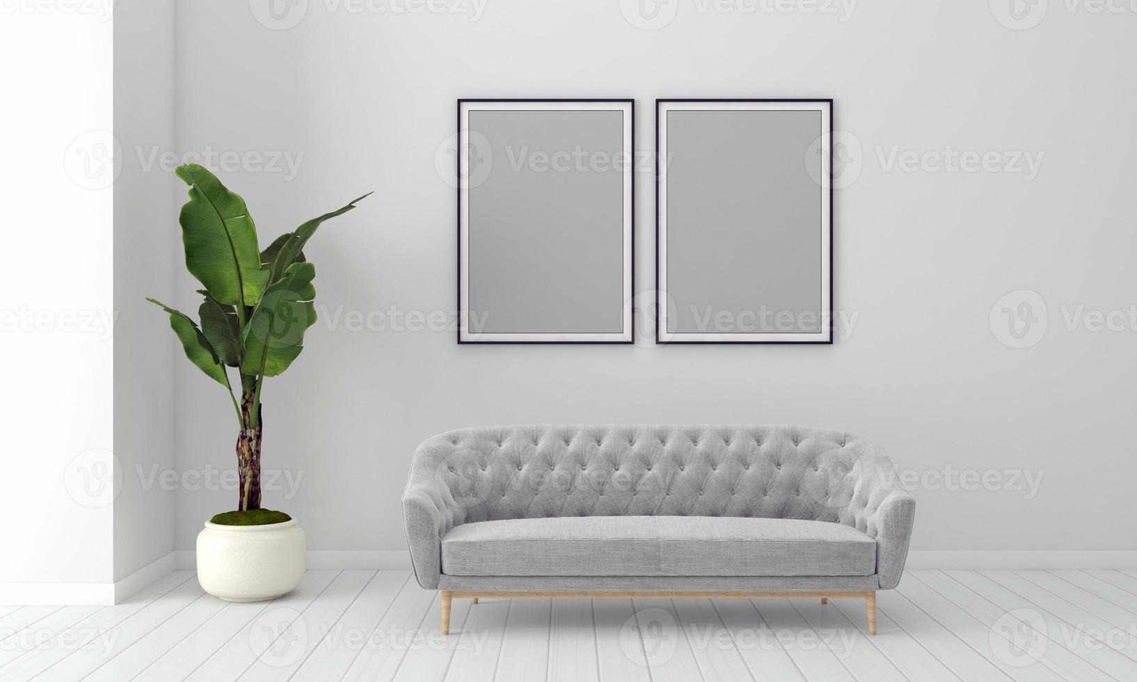Realistic Mockup 3D Rendered Interior of Modern Living Room with Sofa - Couch and Table photo