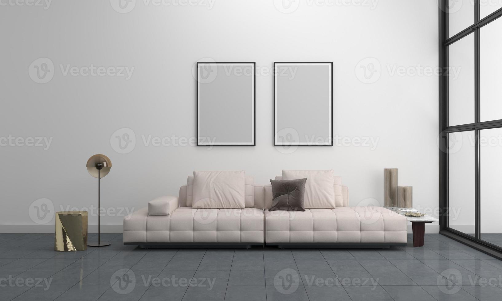 3D Rendered Interior Modern Living Room Frame with Sofa - Couch and Table photo