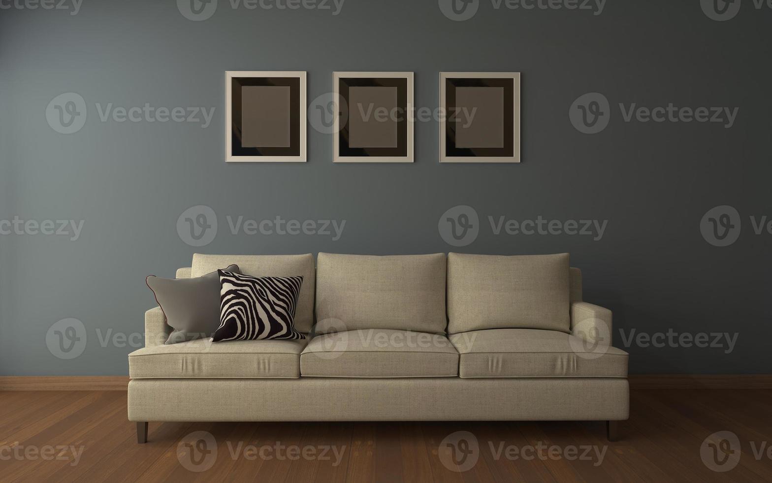 3D Rendered of Interior Modern Living Room with Sofa - Couch and Table Realistic Mockup photo