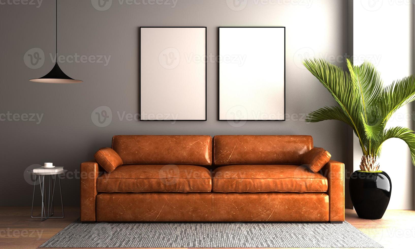 3D Rendered Interior Modern Living Room Frame with Sofa Couch and