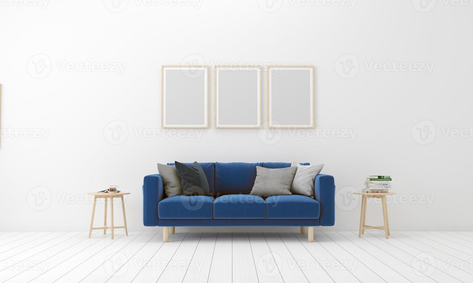 Realistic Mockup 3D Rendered Interior of Modern Living Room with Sofa - Couch and Table photo