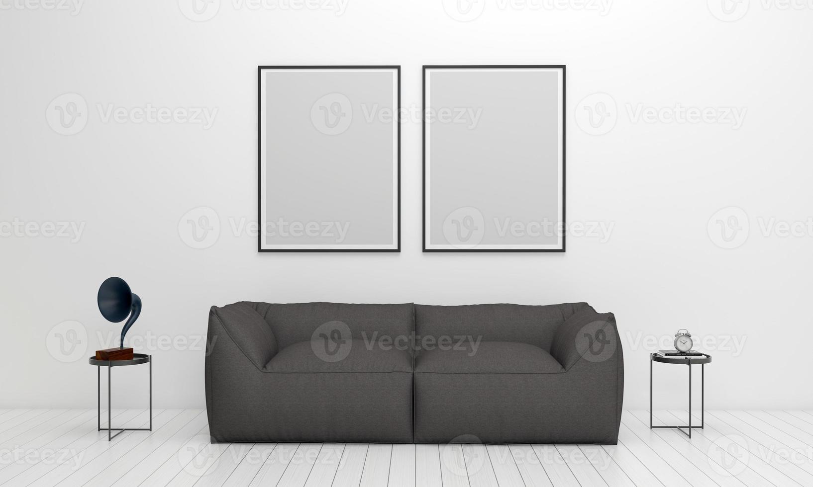Realistic Mockup 3D Rendered Interior of Modern Living Room with Sofa - Couch and Table photo