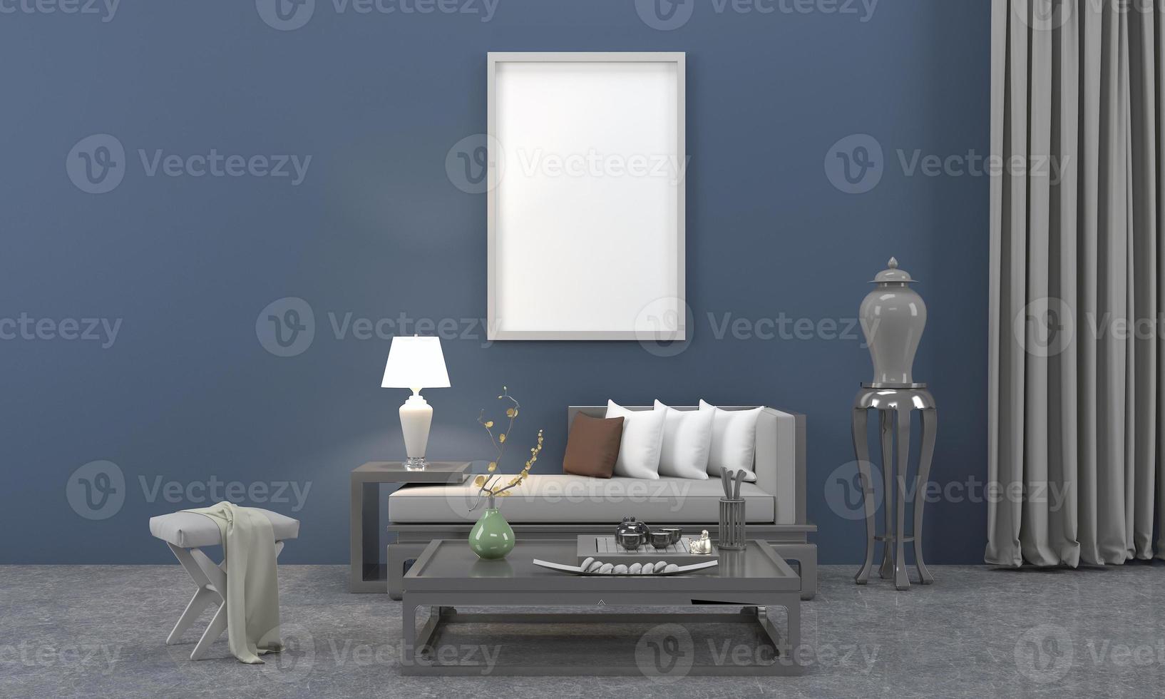 Realistic Mockup 3D Rendered Interior of Modern Living Room with Sofa - Couch and Table photo