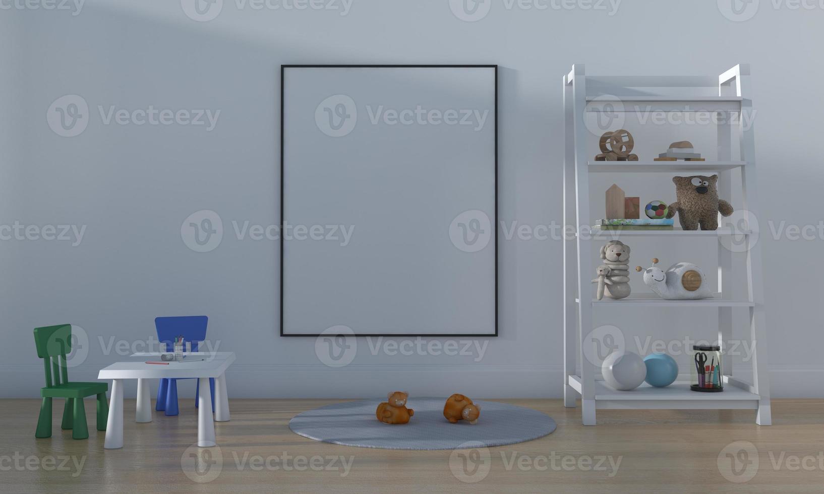 Kids Room, Play house, kids furniture with toy and frame mockup photo