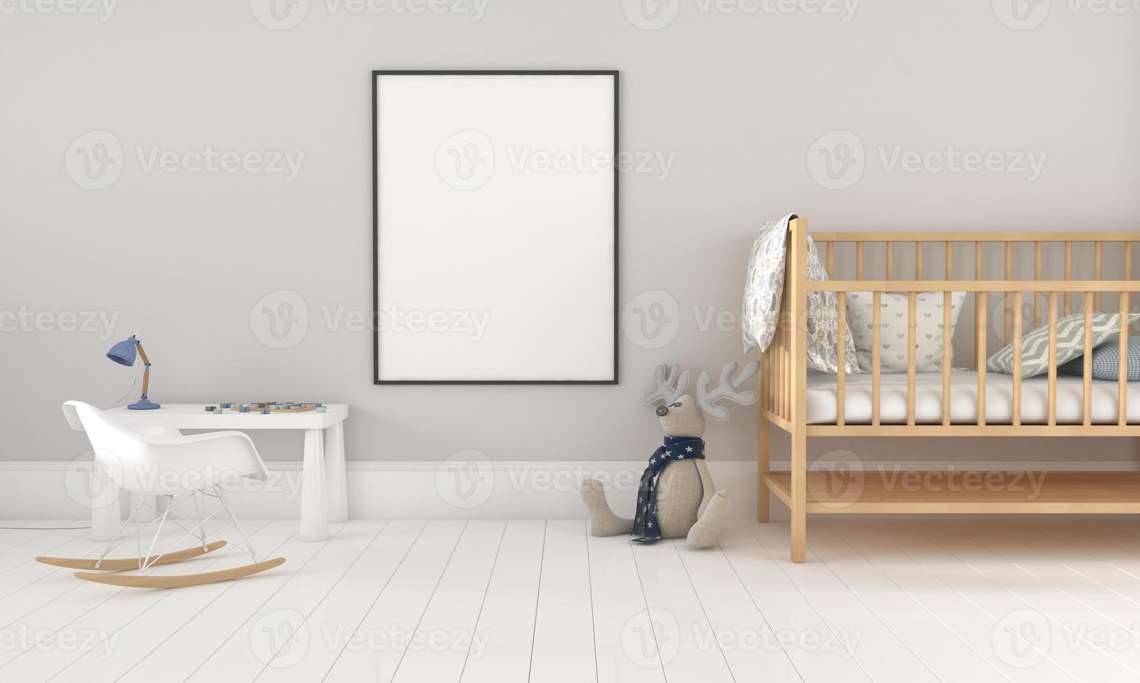 Kids Room, Play house, kids furniture with toy and frame mockup photo