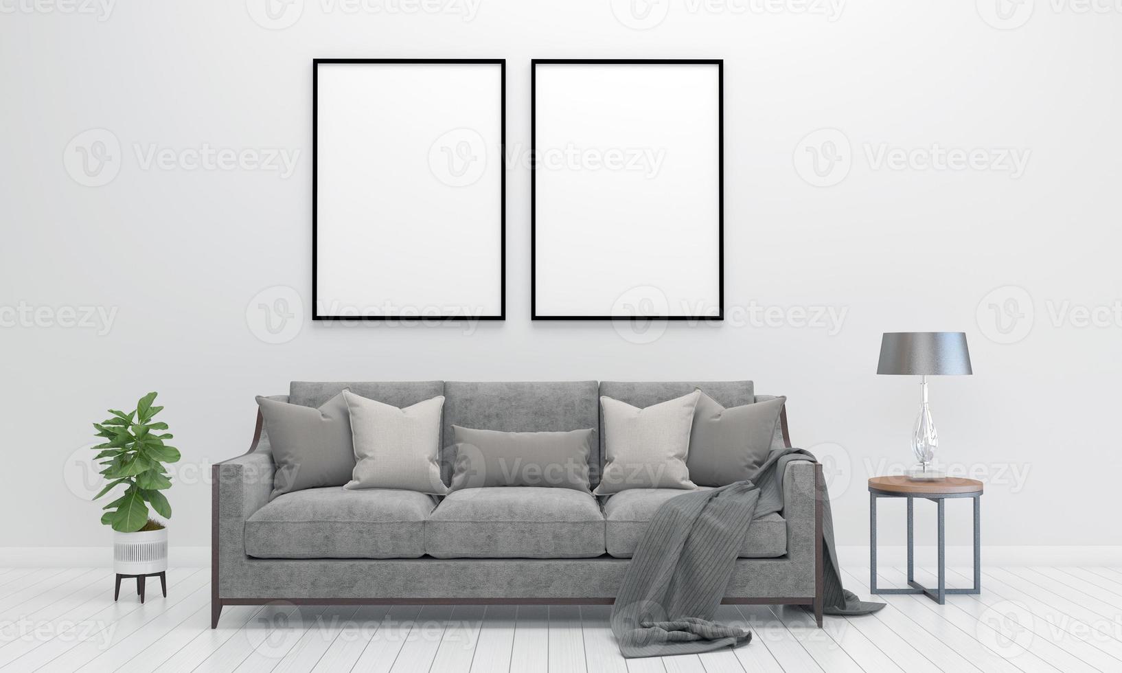 Realistic Mockup 3D Rendered Interior of Modern Living Room with Sofa - Couch and Table photo