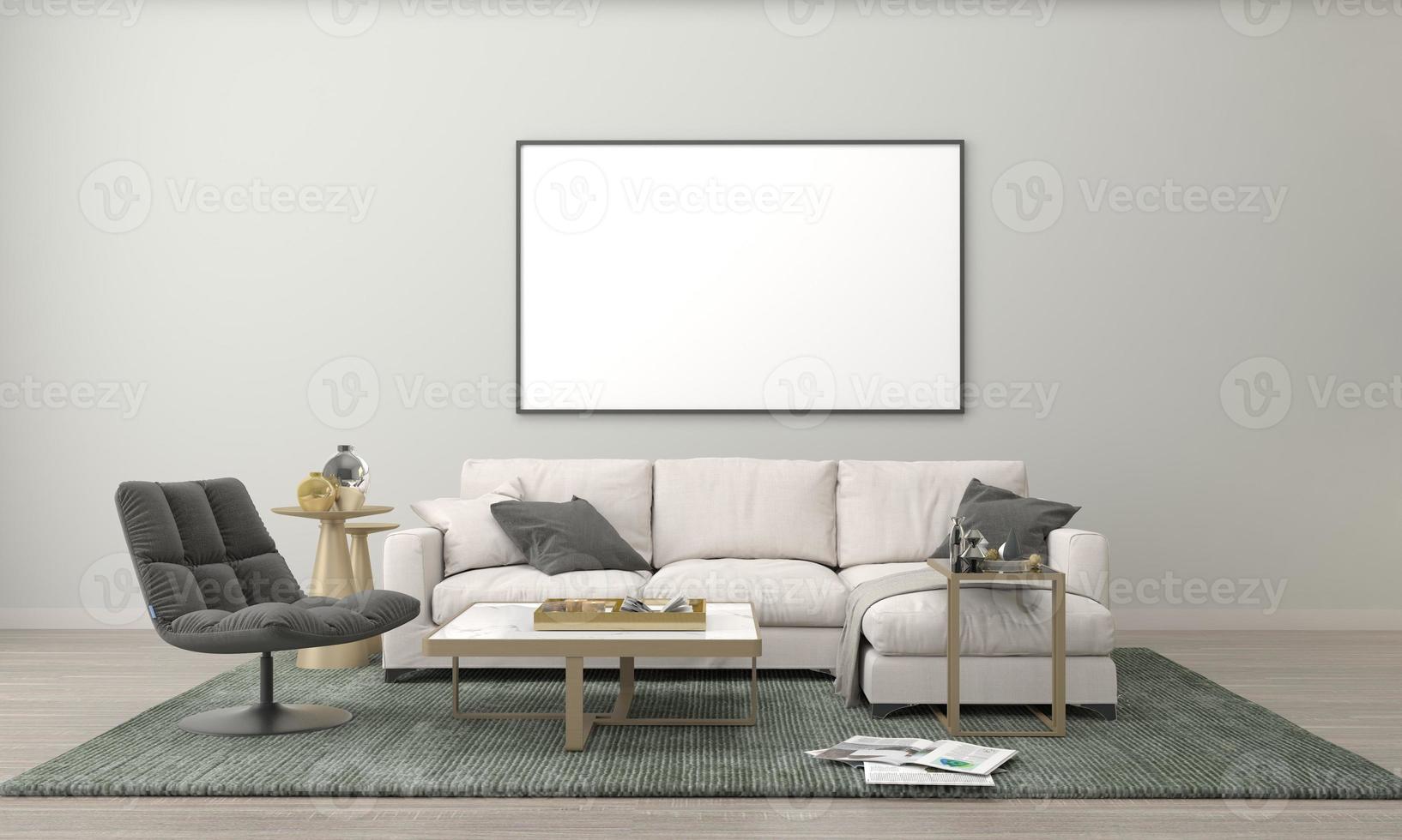 3D Rendered Interior Modern Living Room Frame with Sofa - Couch and Table photo