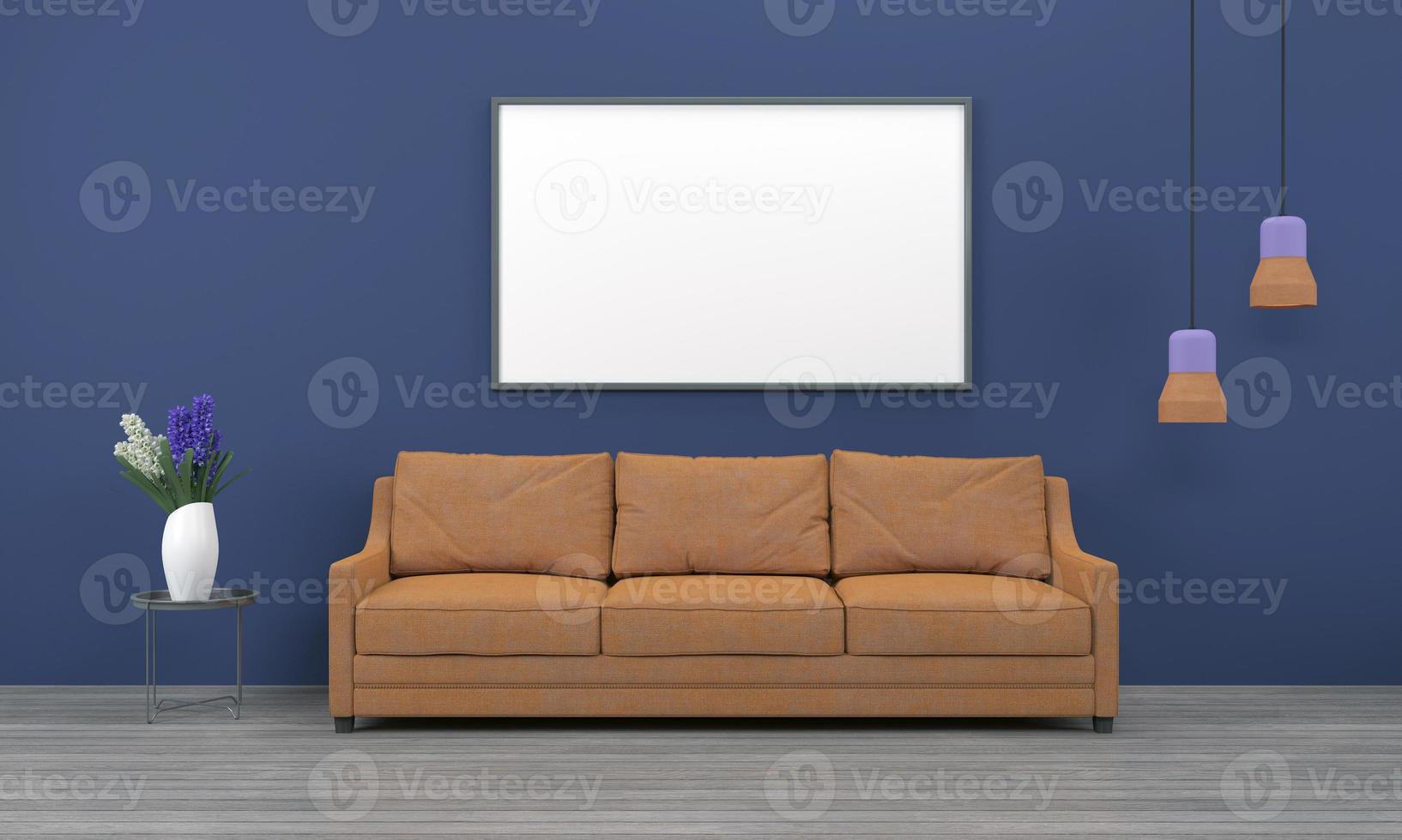 Realistic Mockup 3D Rendered Interior of Modern Living Room with Sofa - Couch and Table photo