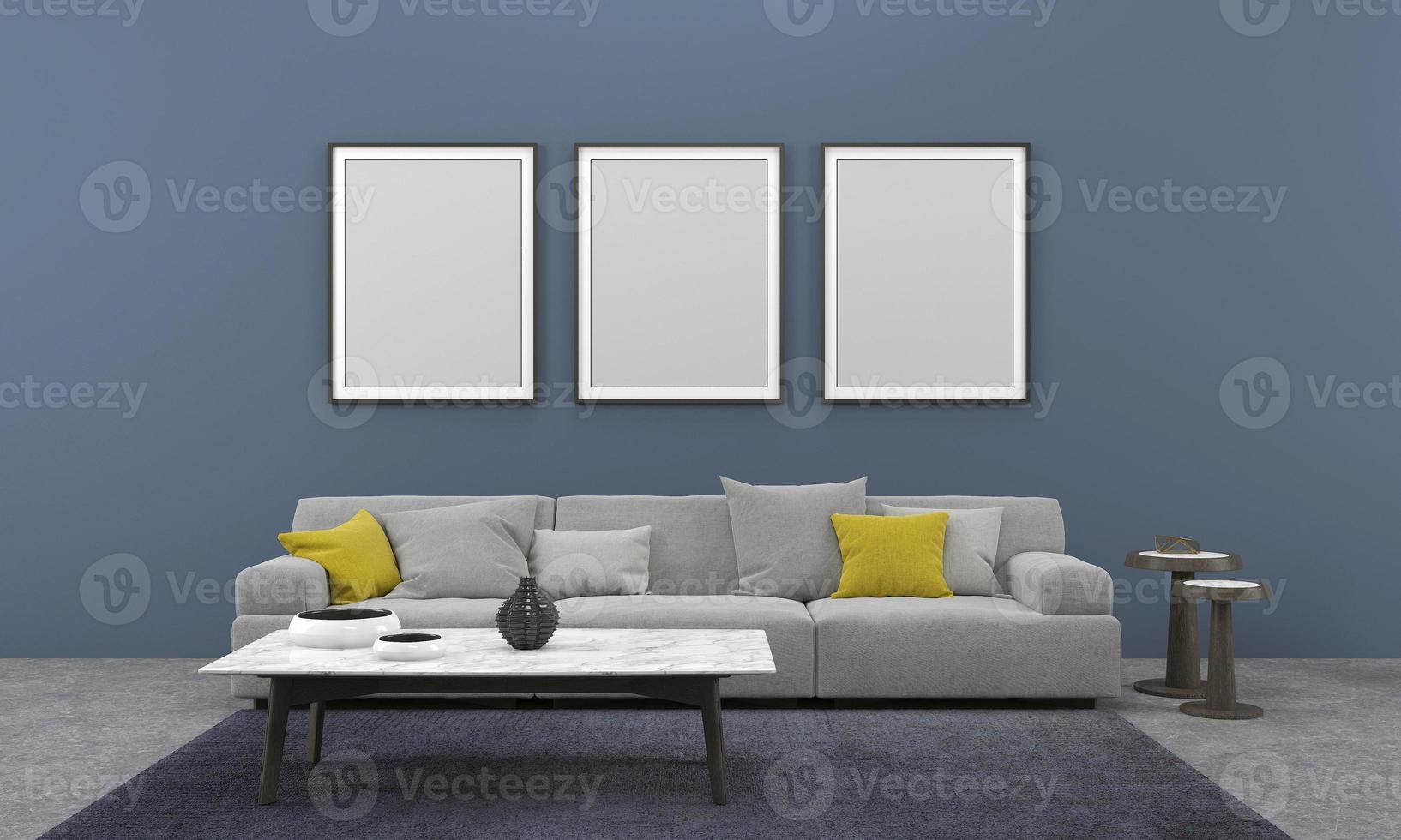 Realistic Mockup 3D Rendered Interior of Modern Living Room with Sofa - Couch and Table photo