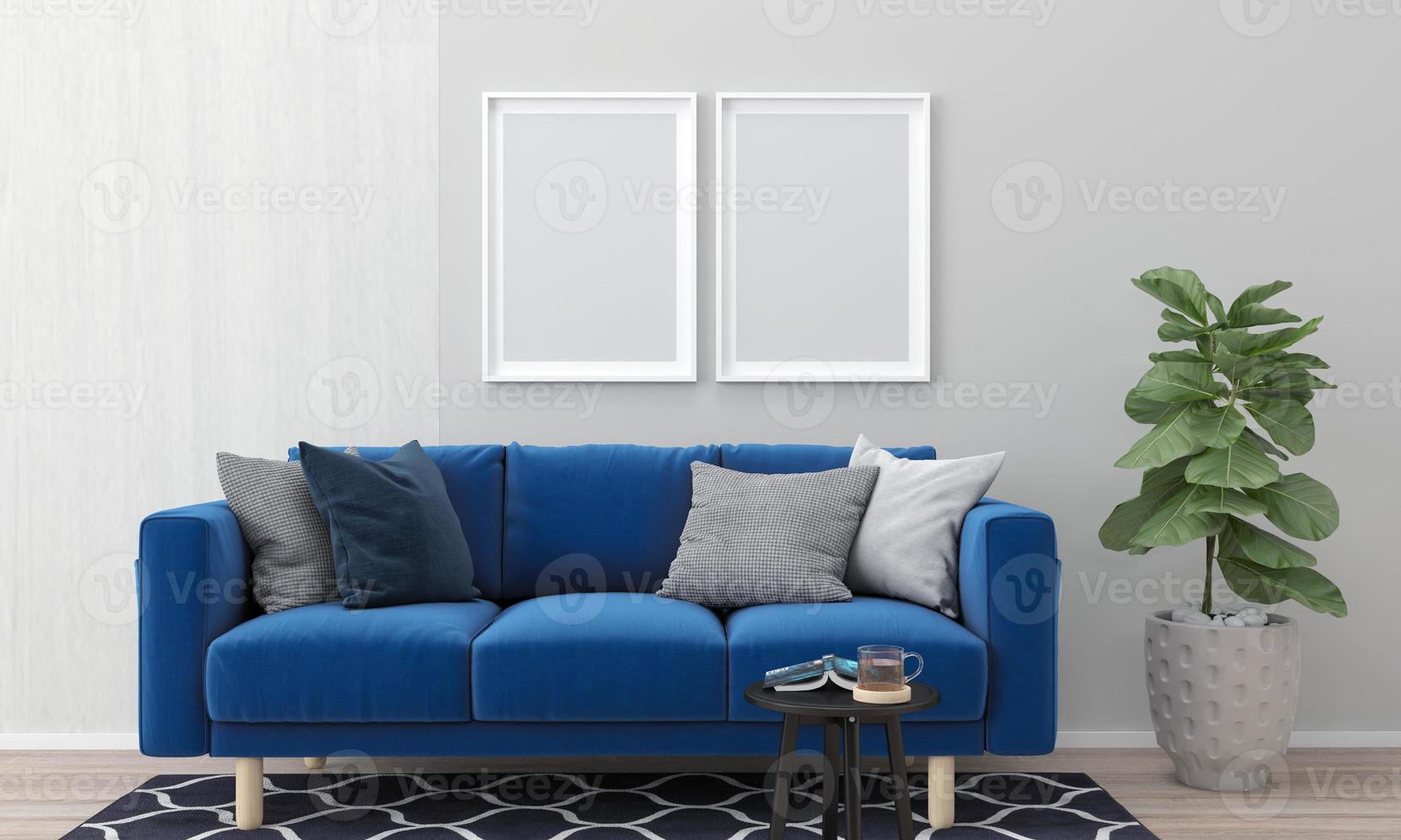 Realistic Mockup 3D Rendered Interior of Modern Living Room with Sofa - Couch and Table photo