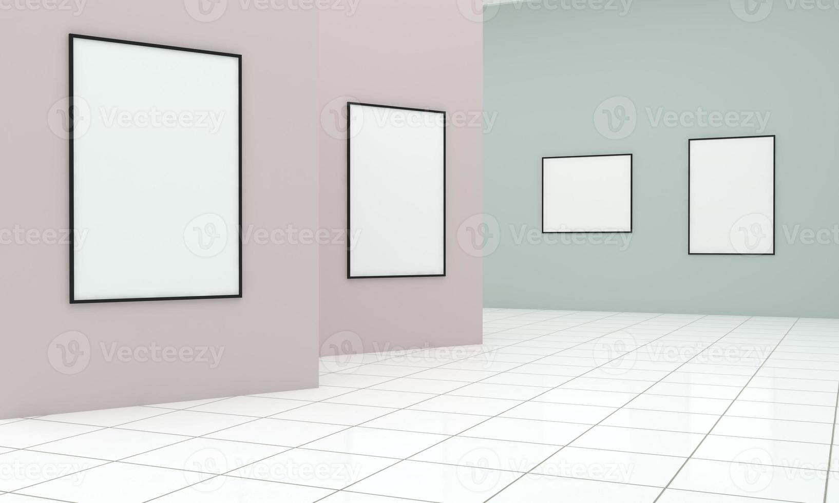 Art Gallery Frames Mockup 3D Illustration and 3D rendering photo