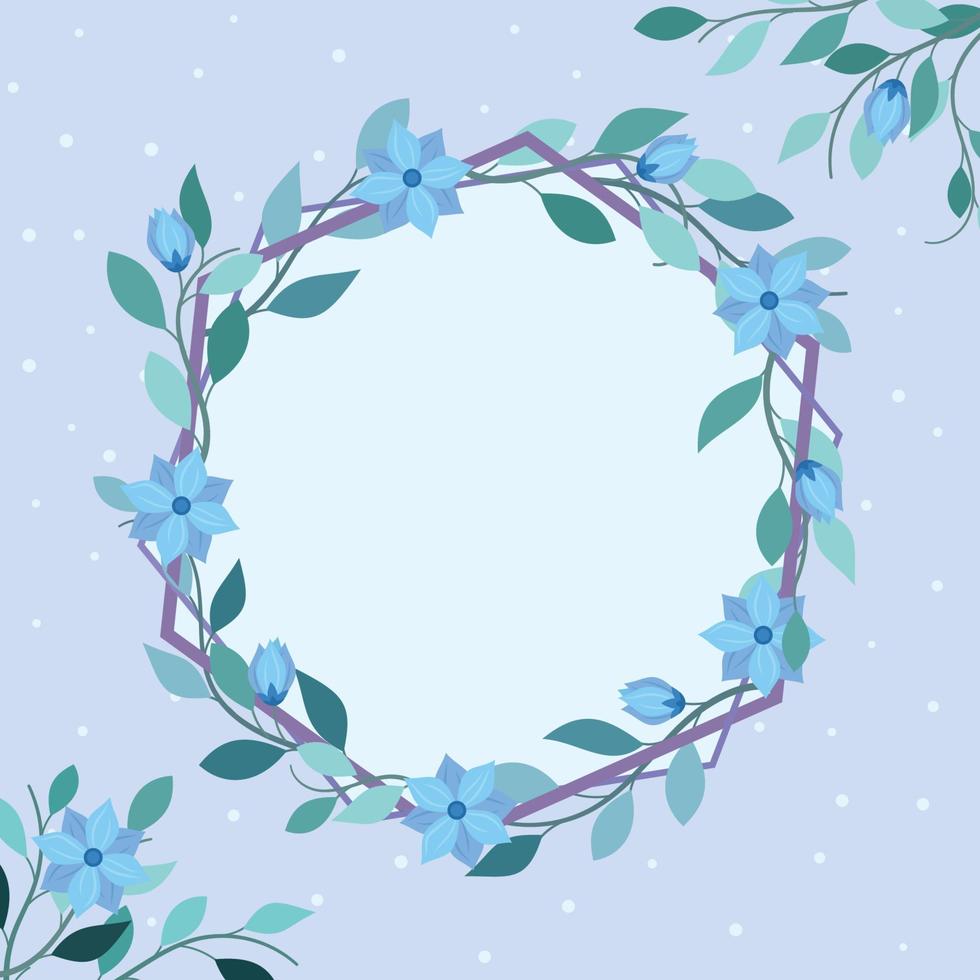 Blue Flower with Hexagonal Frame Concept vector