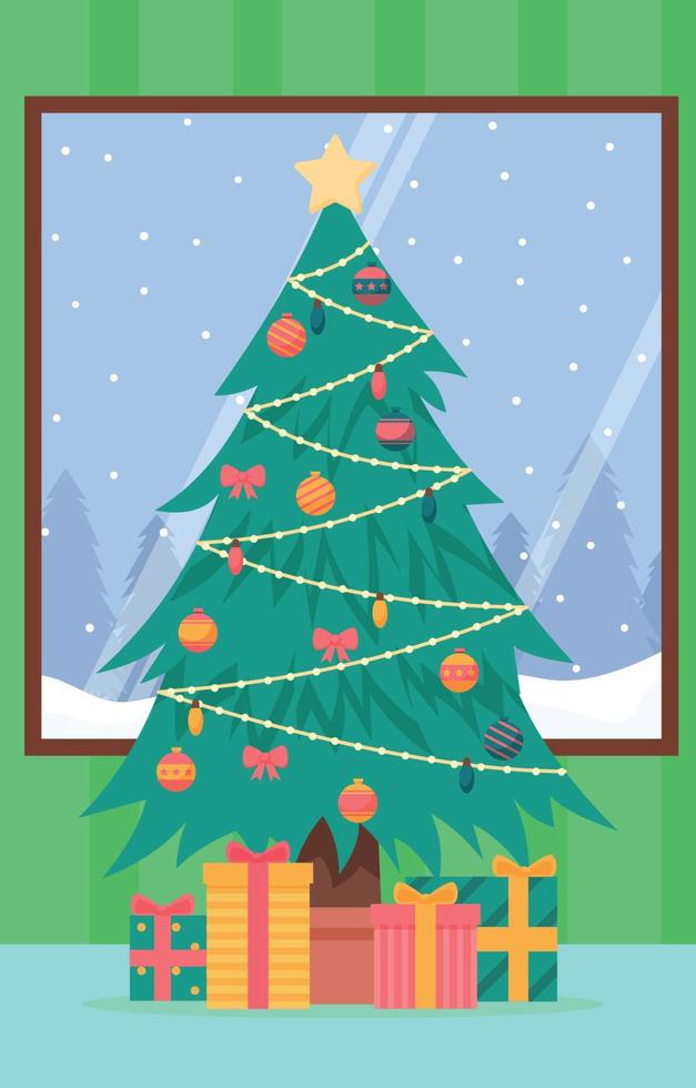 árbol de navidad con decoración colorida vector