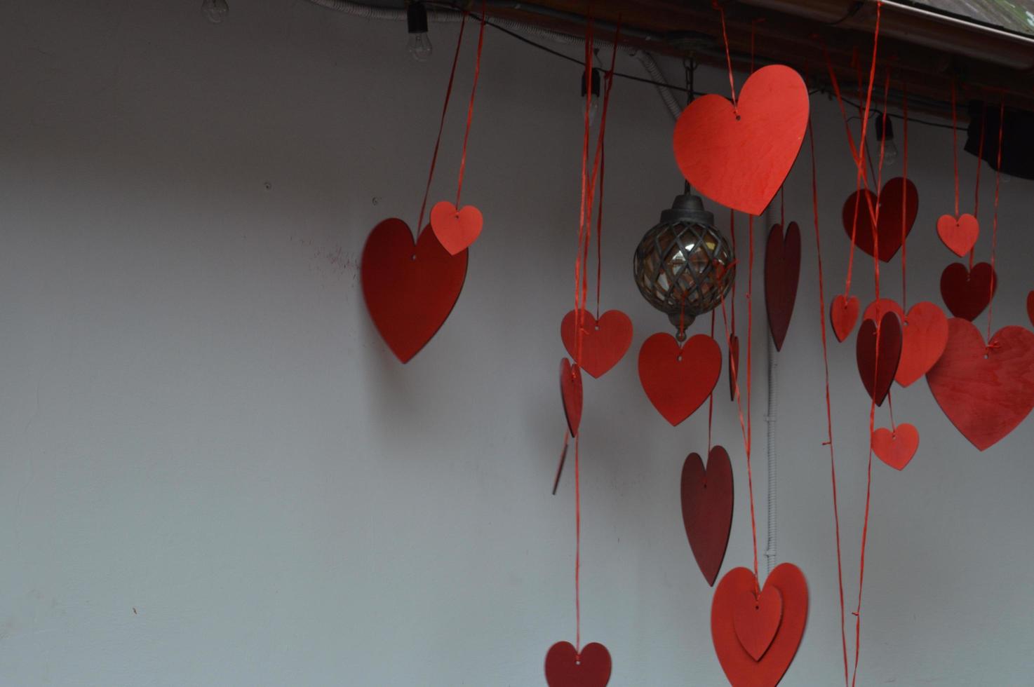 Arrangement of red hearts for Valentines Day photo