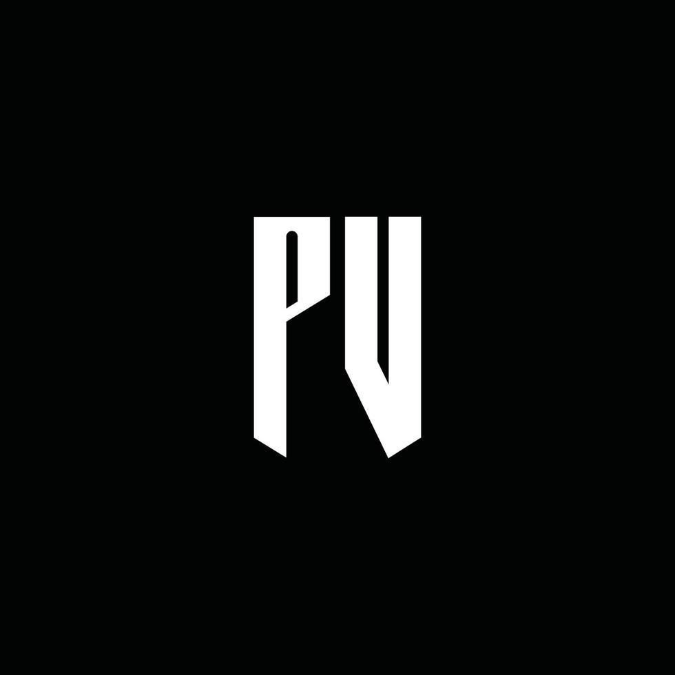 Monograma del logotipo de PV con estilo emblema aislado sobre fondo negro vector