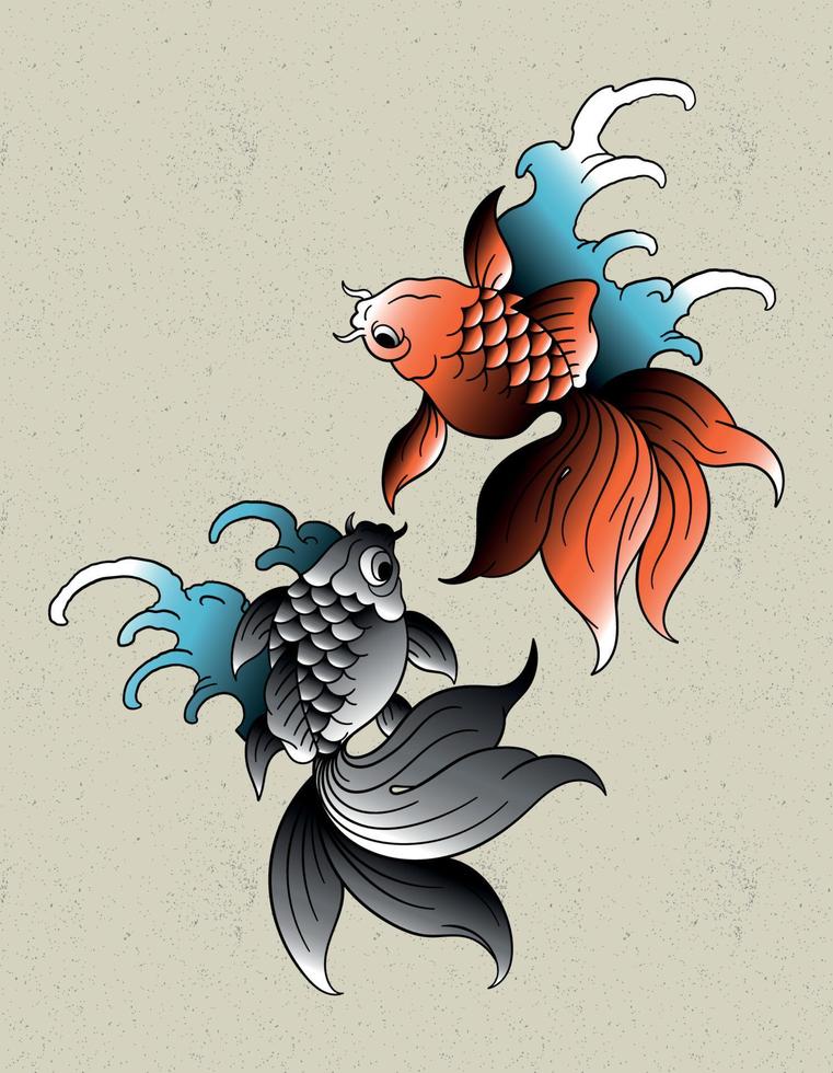 gold fish japanese vector