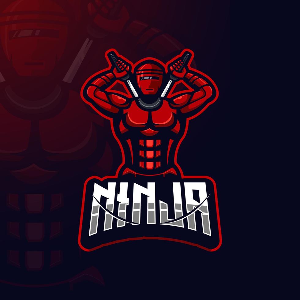 Ninja robot with two sword detailed esports gaming logo template vector