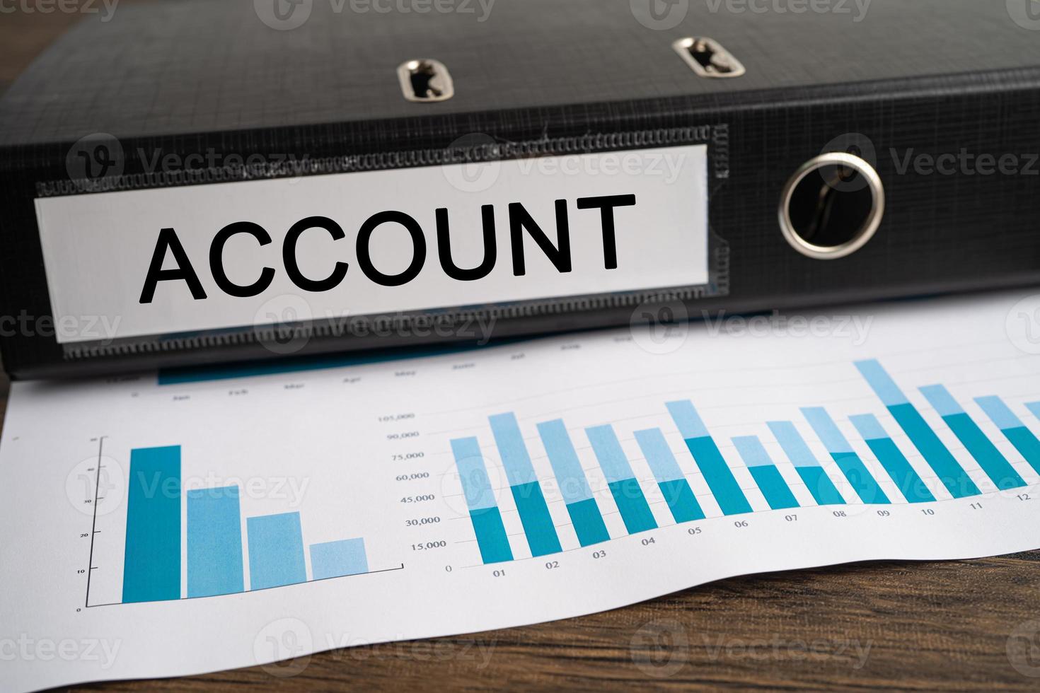 Account, Accounting. Binder data finance report business with graph analysis in office. photo