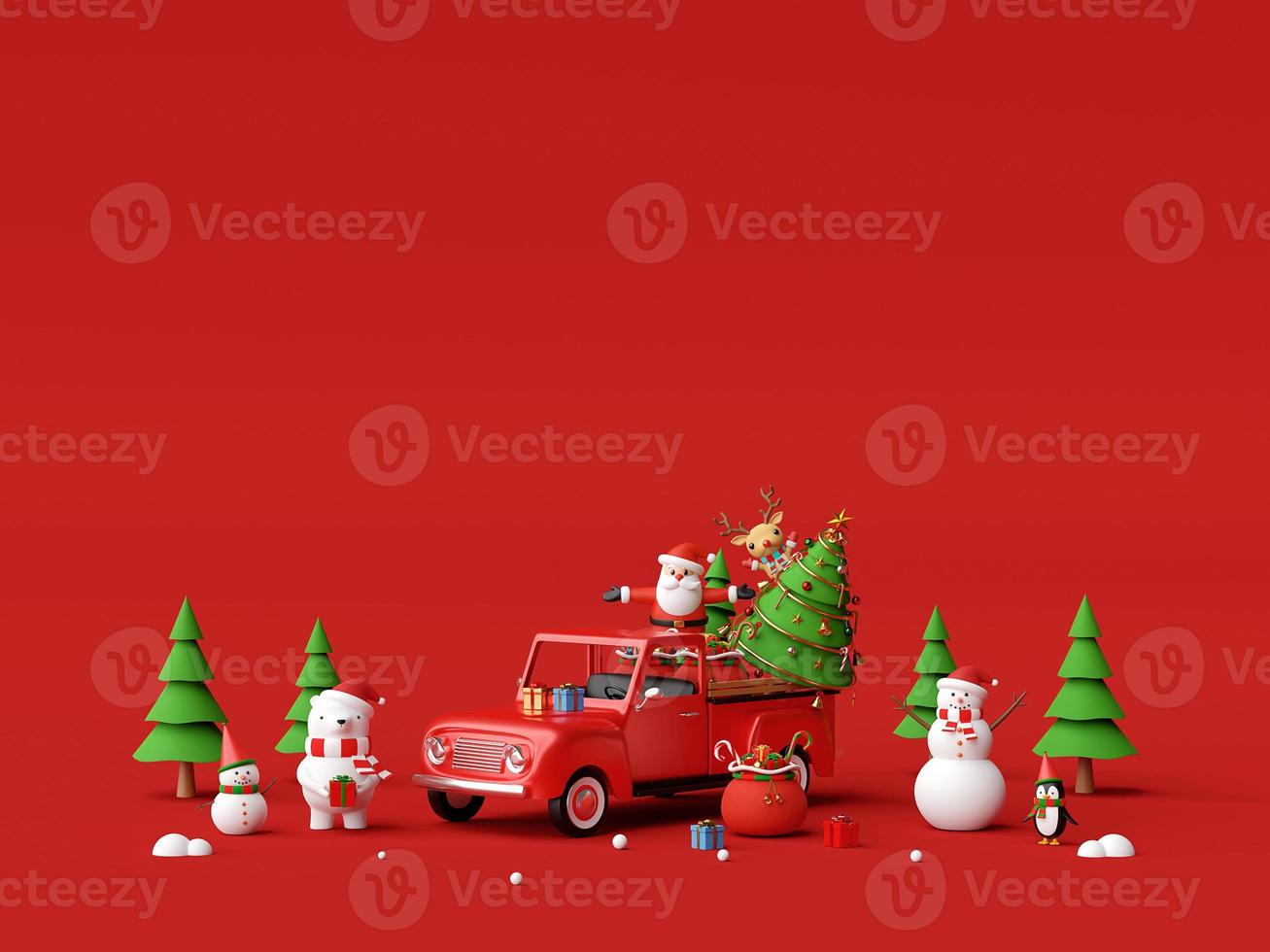 Merry Christmas and Happy New Year, Christmas celebration background with Christmas truck and Santa Claus , 3d rendering photo