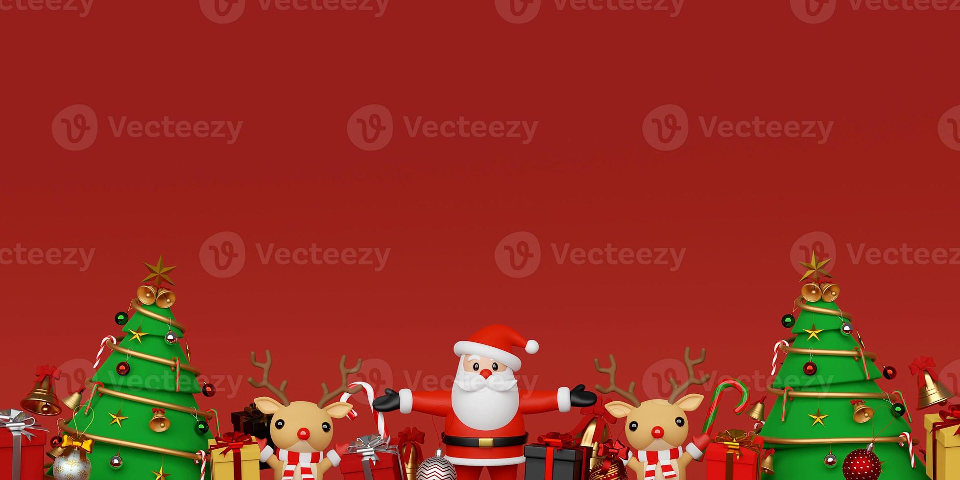 Merry Christmas and Happy New Year, Background of Santa Claus and reindeer with Christmas gifts, 3d rendering photo