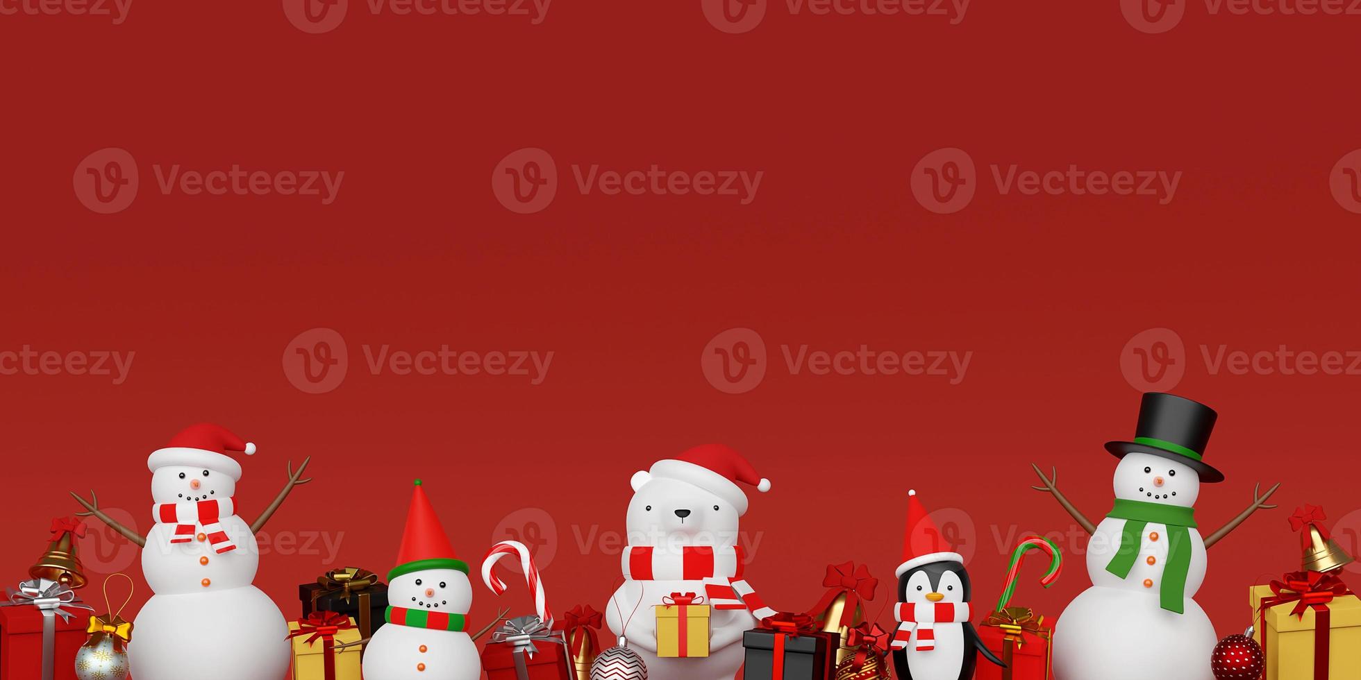 Christmas background of cute Christmas character with copy space, 3d rendering photo