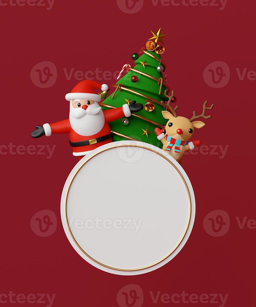 Merry Christmas and Happy New Year, Santa Claus and reindeer with blank space, 3d rendering photo