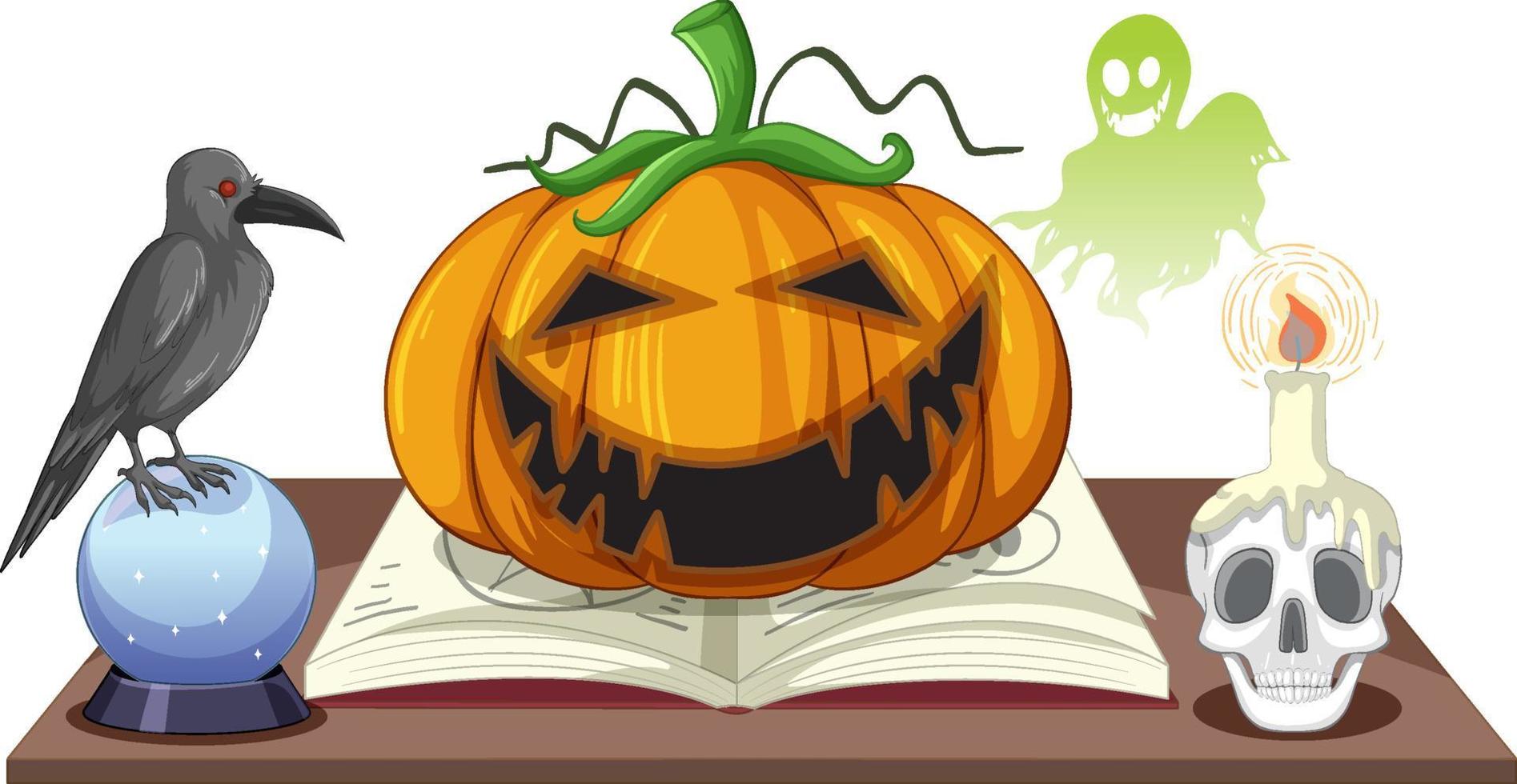 Halloween pumpkin with witch objects vector