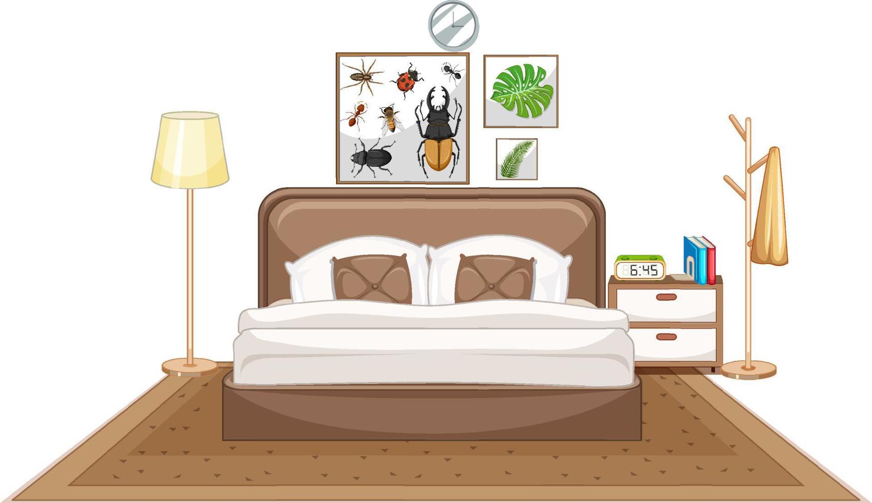 Conjunto de muebles de dormitorio sobre fondo blanco. vector