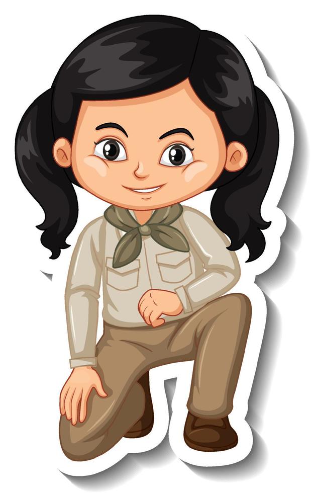 chica en traje de safari pegatina de personaje de dibujos animados vector